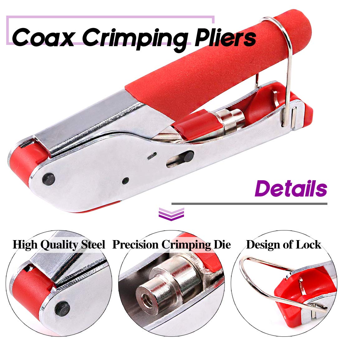 Swpeet 14Pcs Cable Crimper Wire Strippers Tool Kit, Cable Stripper and Cable Crimper with 10Pcs Compression Connectors for Wire Strippers Connector Coaxial RG59 RG6F BNC RCA Crimper Cable Strippers