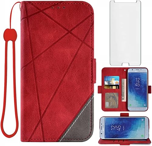 Asuwish Compatible con Samsung Galaxy J7 Star J 7 Crown 7J Refine 2018 J7V V 2nd Gen Wallet Case y protector de pantalla de vidrio templado Flip