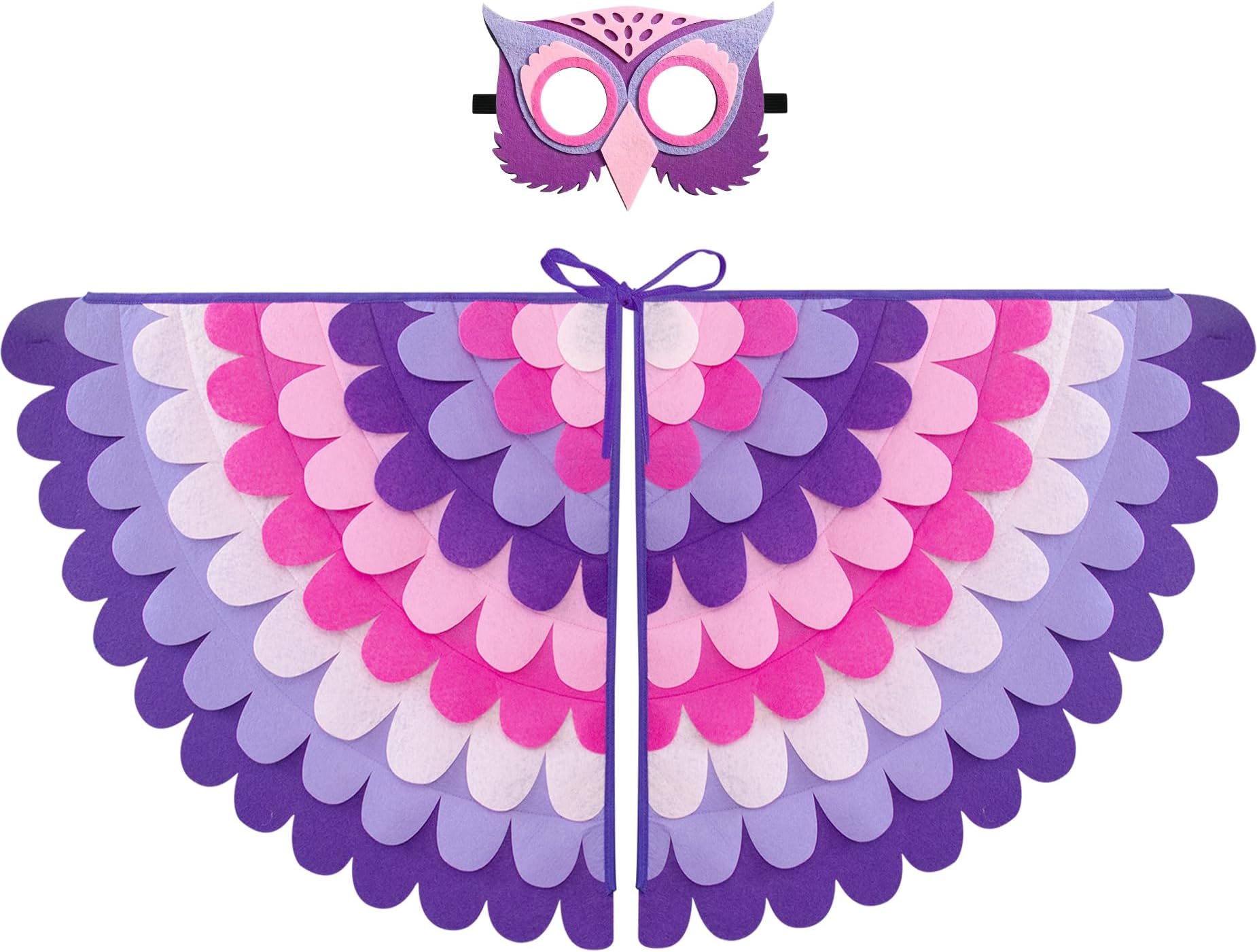 Bird-Wings-Costume for Kids Dress Up, Felt Feathered Owl Parrot Chicken Animal Role Play Costume, Gift for Girl Boys