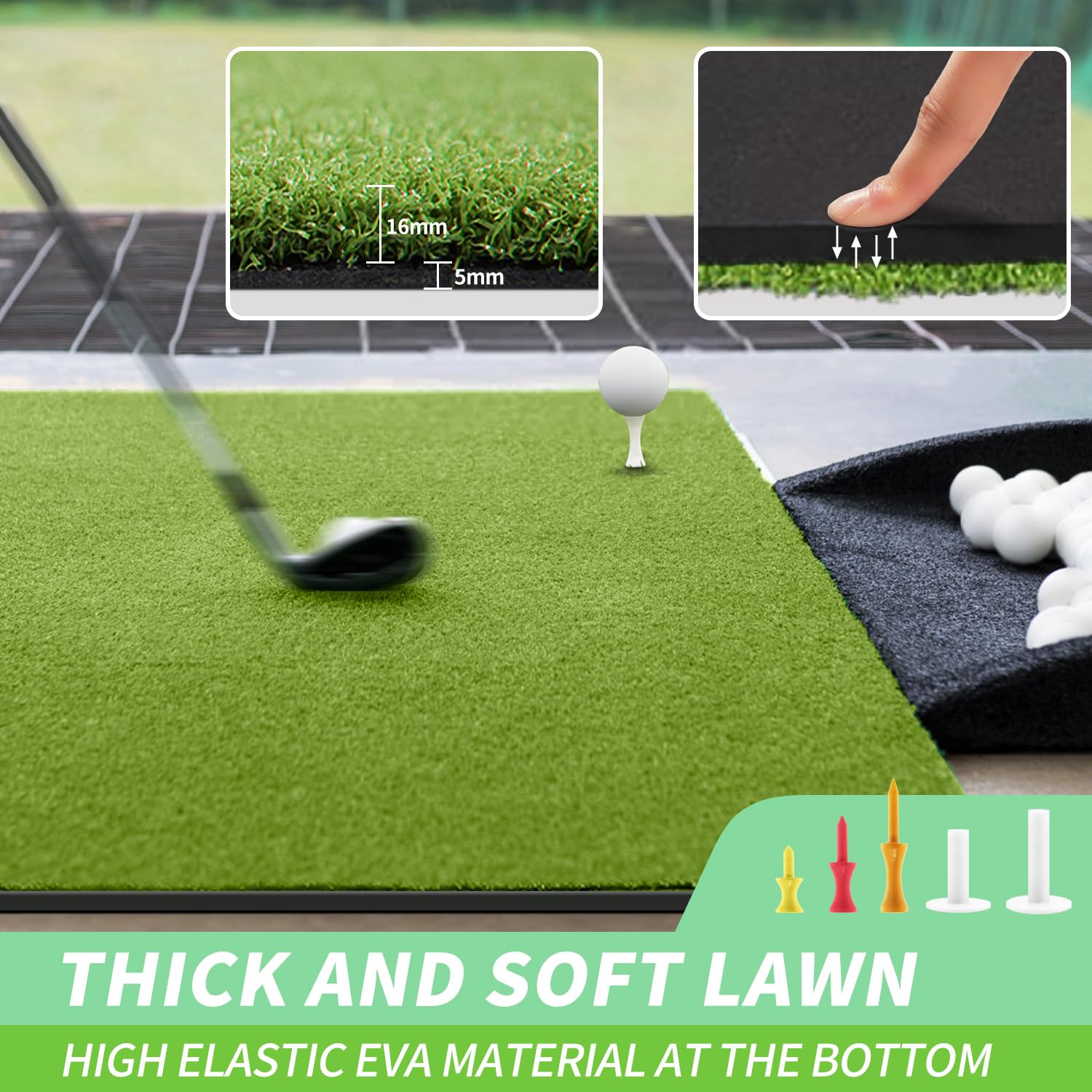 LaiEr Golf-Trainingsmatte,Schlagmatte mit 150x150 cm Größe und Dicke, geeignet für Indoor- und Outdoor-Übungen auf Familien-Golfplätzen,unterstützt das Training von Kurzschnellen
