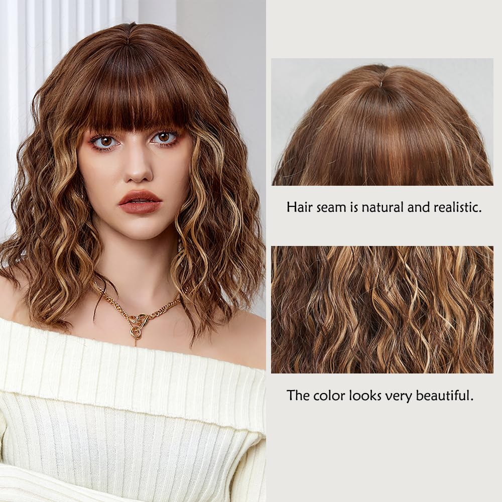 Amazon.com : Short Brown Blonde Wig,Shoulder Length Bob  display picture 1