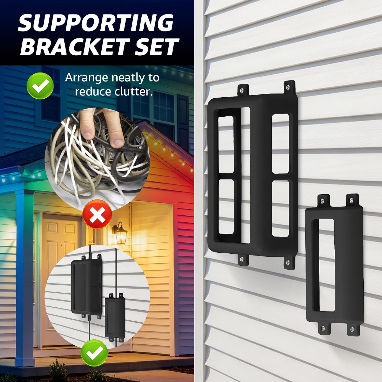 3 in 1 Outdoor Light Mounting Clips Set for Govee Outdoor Lights Pro H706A/B/C H806A/B/C | Includes 120PCS Light Mounting Clips,8PCS Gable Clips,1PC Controller & Power Adapter Mount Blcak