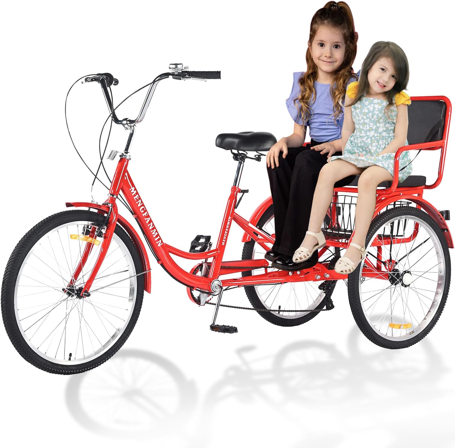 Adult Tricycle Foldable with Child seat 3 Wheel Bicycle for Ladies Tricycle with Basket with Back seat 20/24in Bikes Maximum Load 550lbs Shock Absorbing Fork Adult-Unisex (24in-7speed-red)