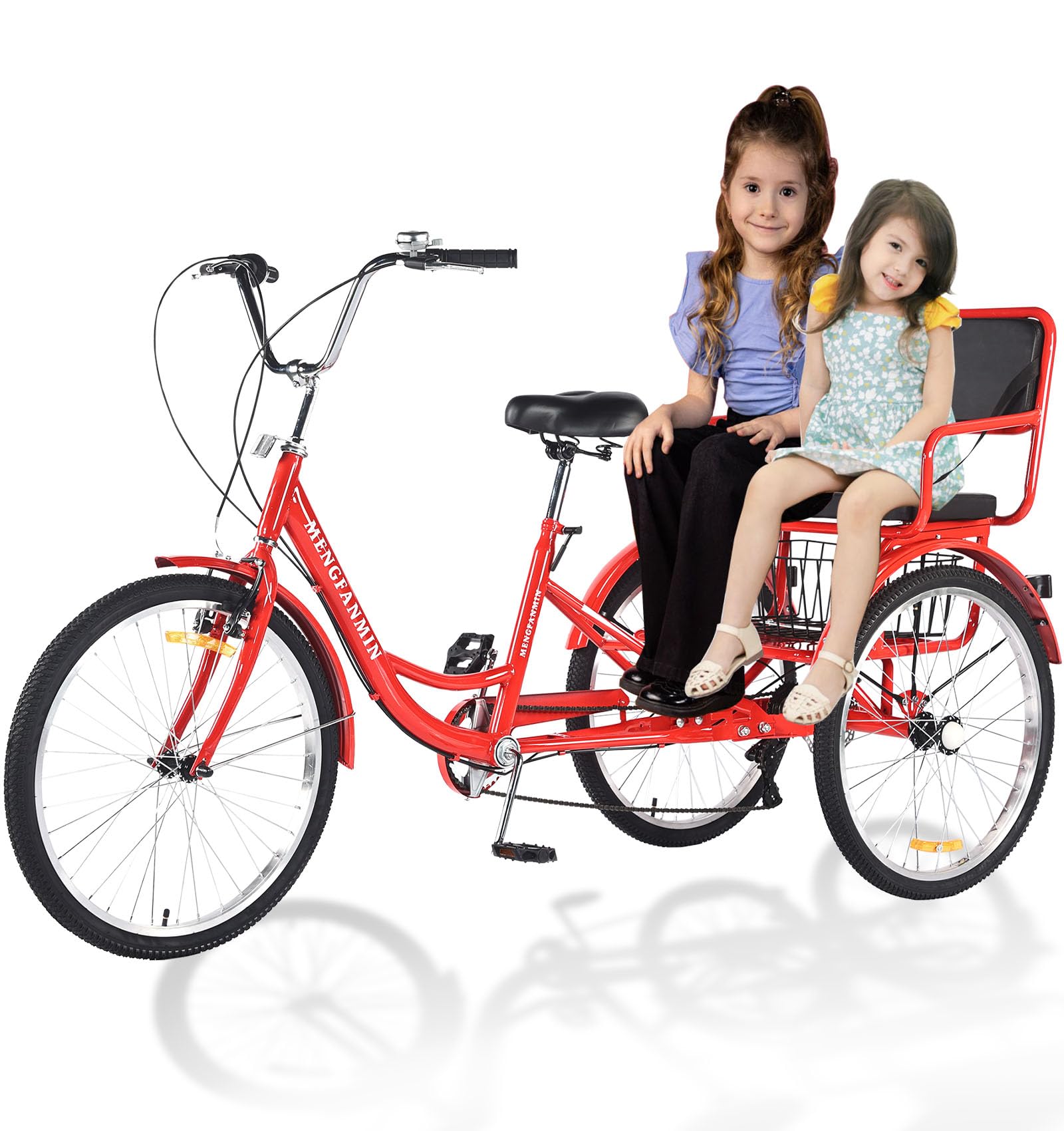 Adult Tricycle Foldable with Child seat 3 Wheel Bicycle for Ladies Tricycle with Basket with Back seat 20/24in Bikes Maximum Load 550lbs Shock Absorbing Fork Adult-Unisex (24in-7speed-red)