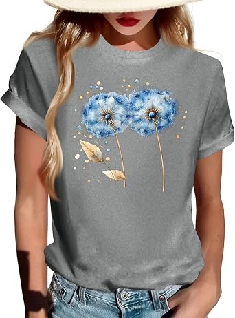 Womens Graphic Tees Summer Casual Short Sleeve Vintage Floral Printed T Shirts Tops Boho Clothes