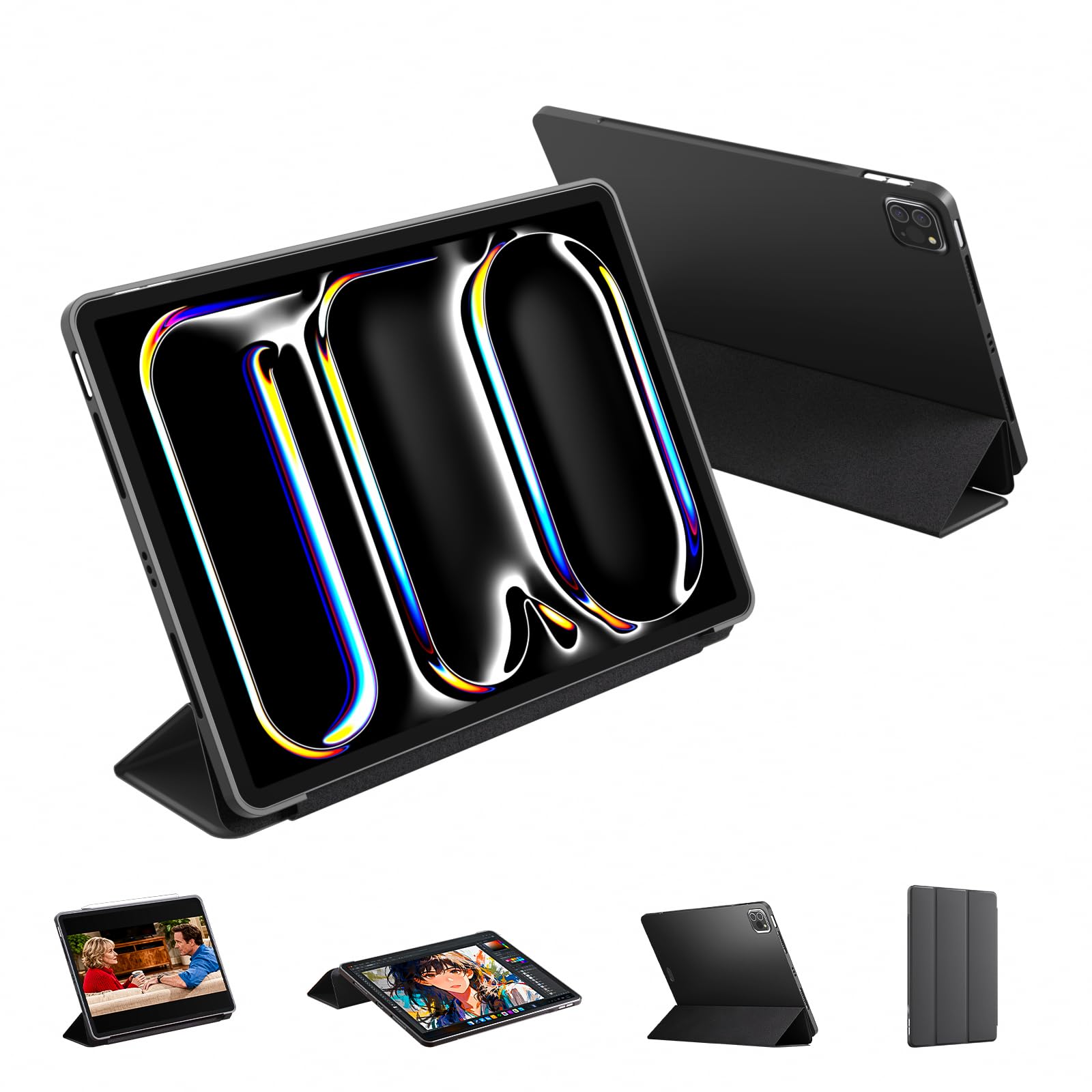 Case for iPad Air 11" (M3 2025/M2 2024), Air 5th/4th Gen 10.9" &amp; iPad Pro 11" (4th-1st) Slim Smart Stand Case with Auto Wake/Sleep, Black