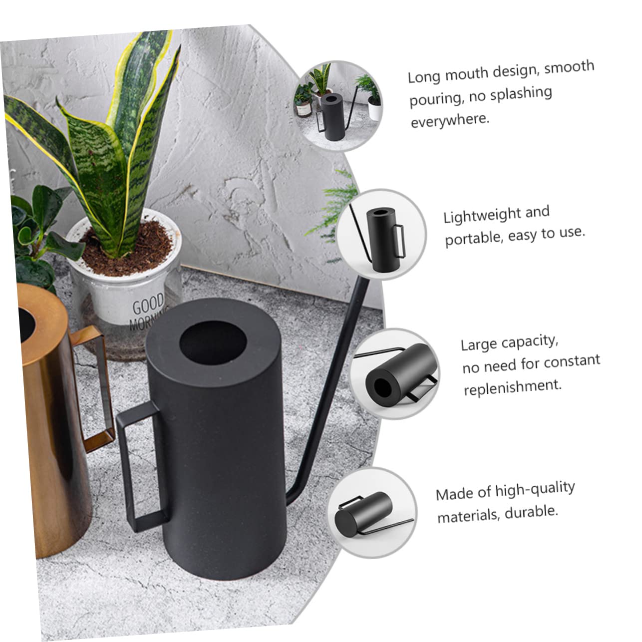 Regadera Acero Inoxidable de Gran Capacidad Negra de Plantas