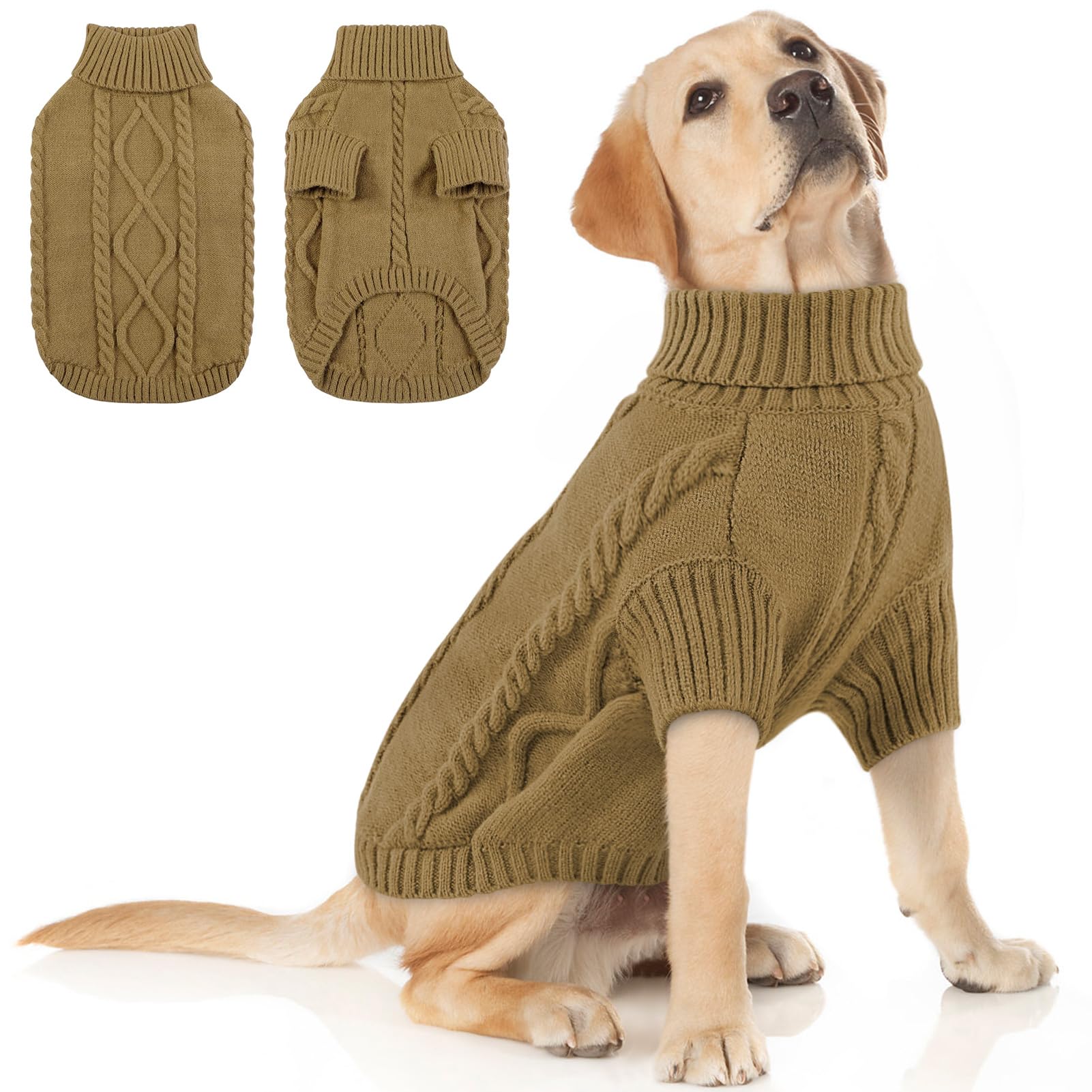 Queenmore Maglione Cane Taglia Grande Maglioncino Per Cani Felpa Cane Taglia Grande Ritorto Vestiti Per Gatti Maglione Per Labrador, Pastore Tedesco, Golden Retriever Bulldog Francese, Marrone, 3XL