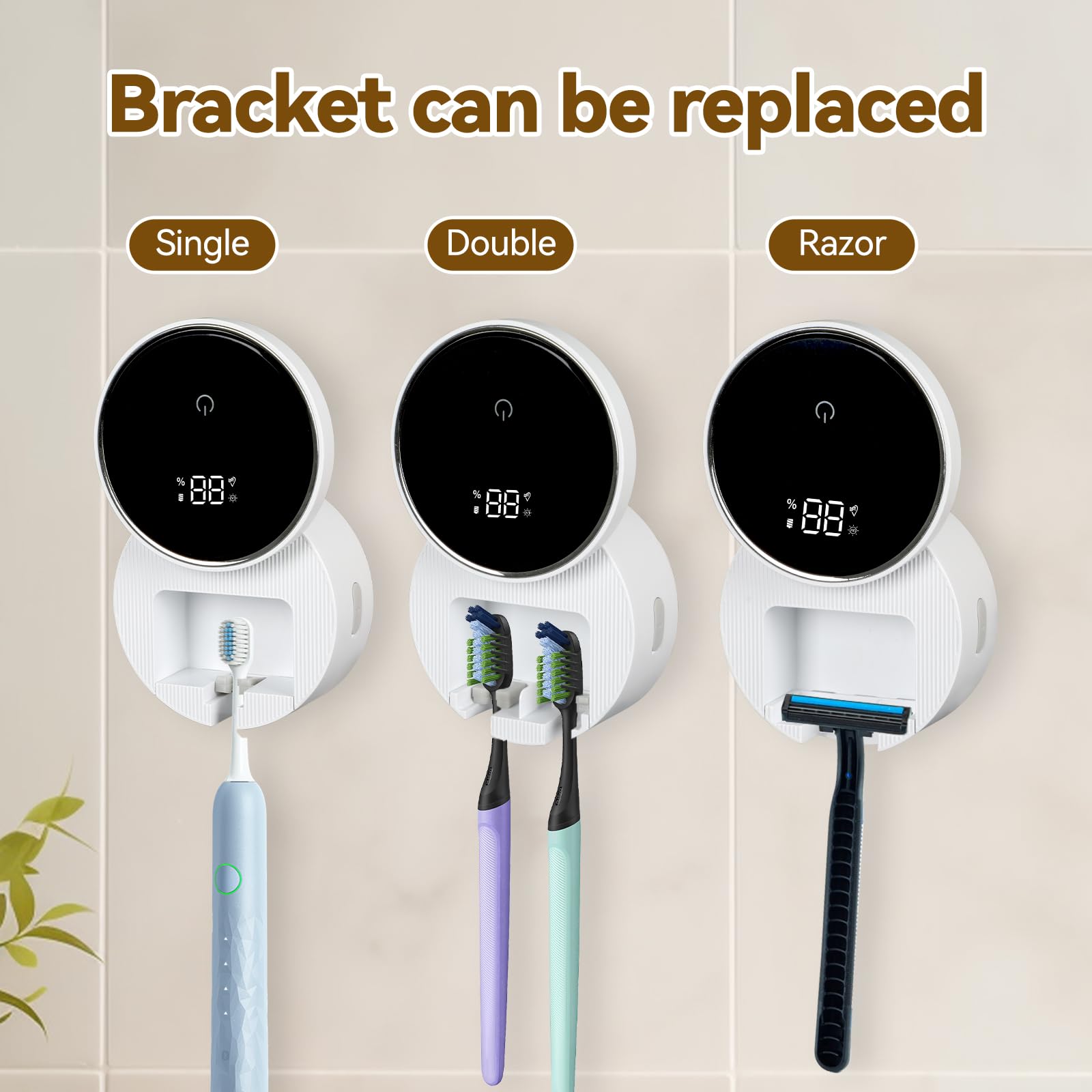 3 en 1 UV desinfectante cepillo de dientes titular con secado, desinfectante de cepillo de dientes eléctrico, desinfectante portátil UV, sin perforar el soporte del cepillo de sensor automático