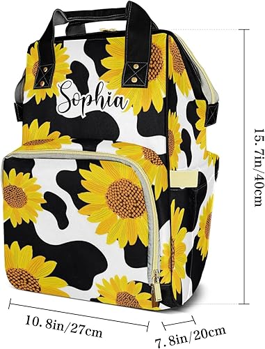 Miniatura 7 de Mochila de pañales con estampado de vaca rosa con nombre, bolsa multifunción de gran capacidad para mamá, papá, unisex, niño y niña, Diseño 2,