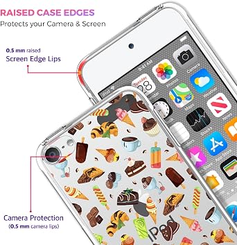 GlamCase for iPod Touch 7th / 6th / 5th Generation Case Clear - Ice Cream and Cake Pattern Printed Slim Fit Flexible Clear Transparent Shockproof Designer Back Case for iPod Touch 7/6 / 5