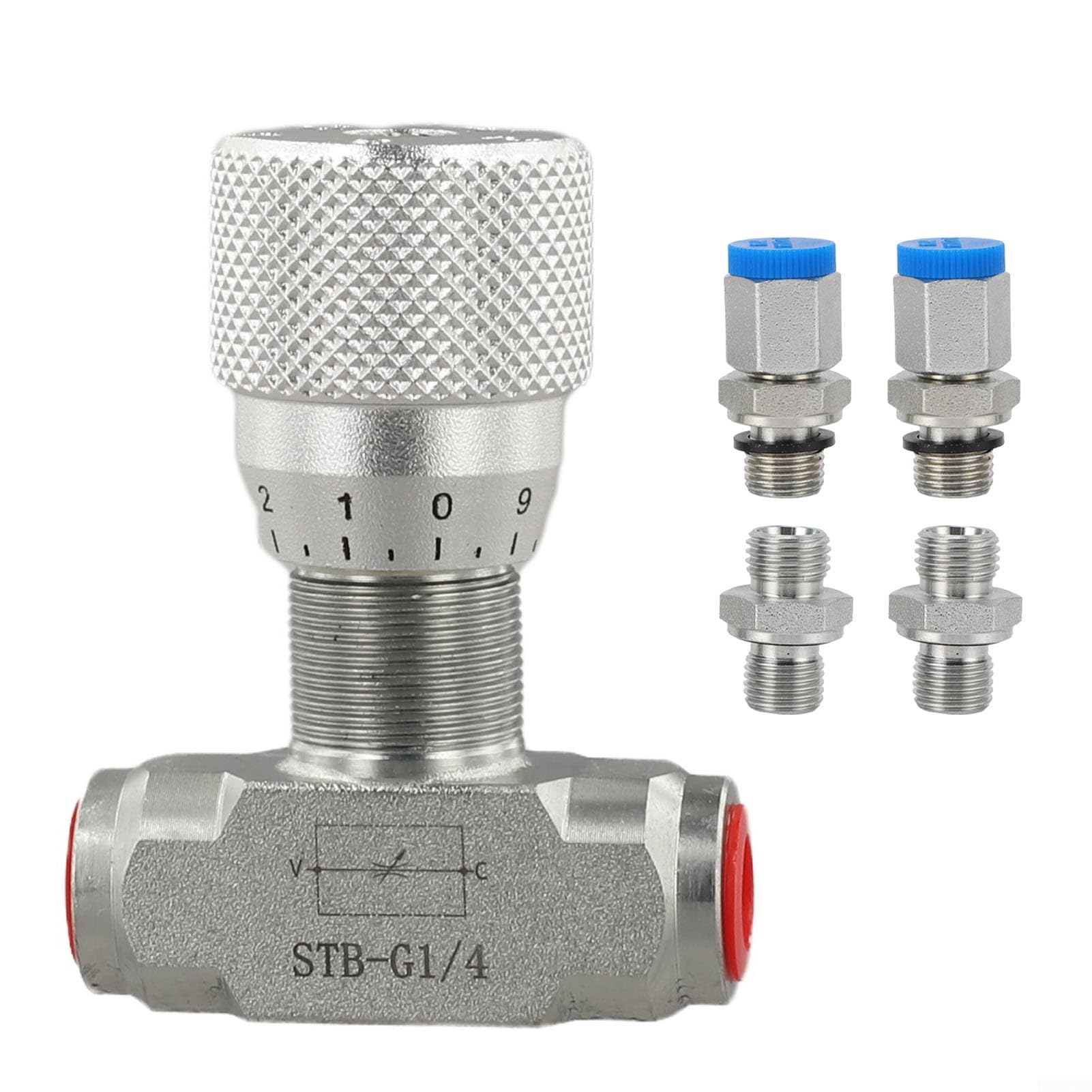 G1/4 Hydraulisches Durchflussregelventil, bidirektionales Drosselklappe für Lader, Traktor, strapazierfähig, 30 l/min, Ölzylinder-Regler-Set (STBG1/4+08L)
