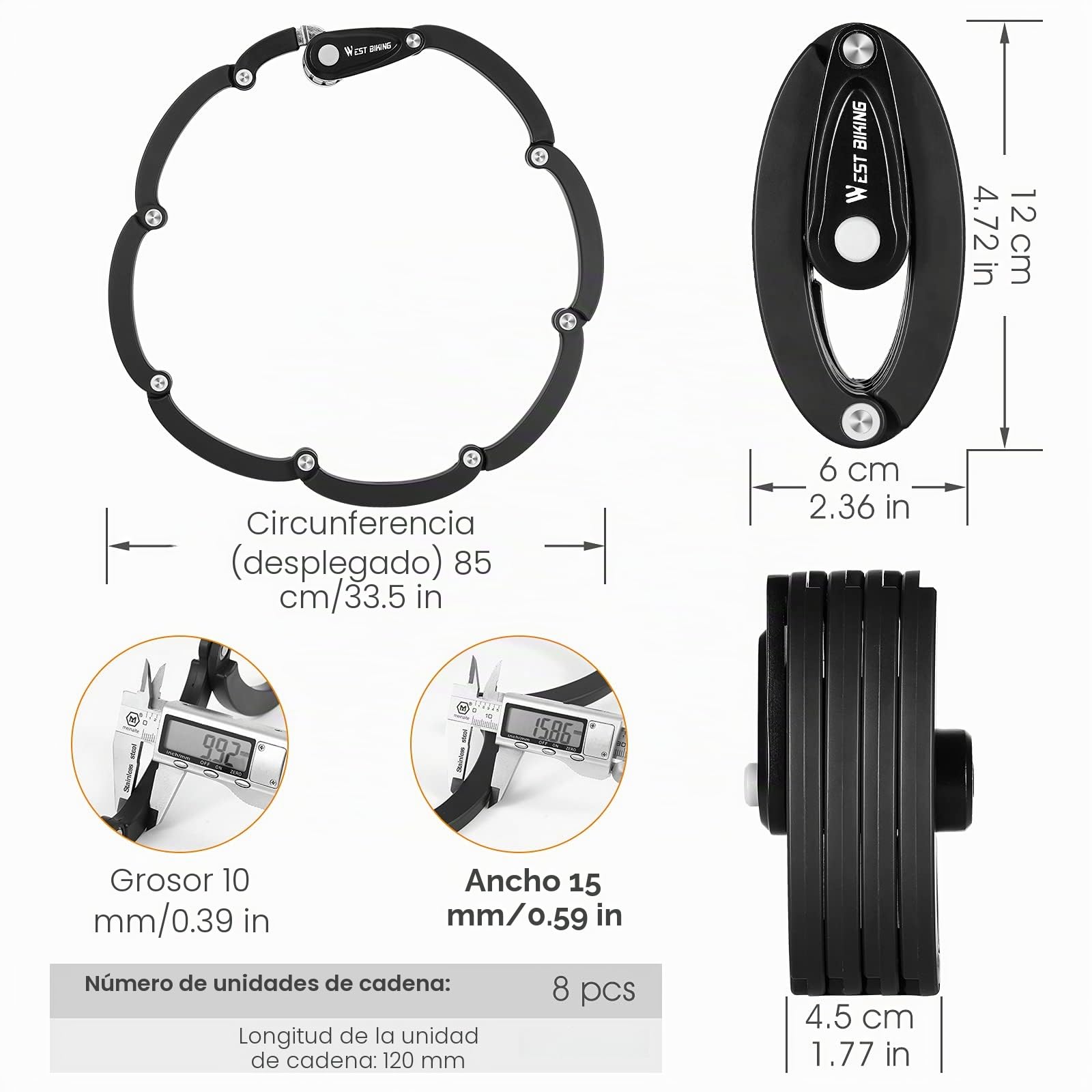 XIQI Candado plegable para bicicleta de alta seguridad, 85 cm de longitud, candado de combinación con soporte, alto nivel de seguridad 10, cerradura de bicicleta para bicicleta de montaña y carretera