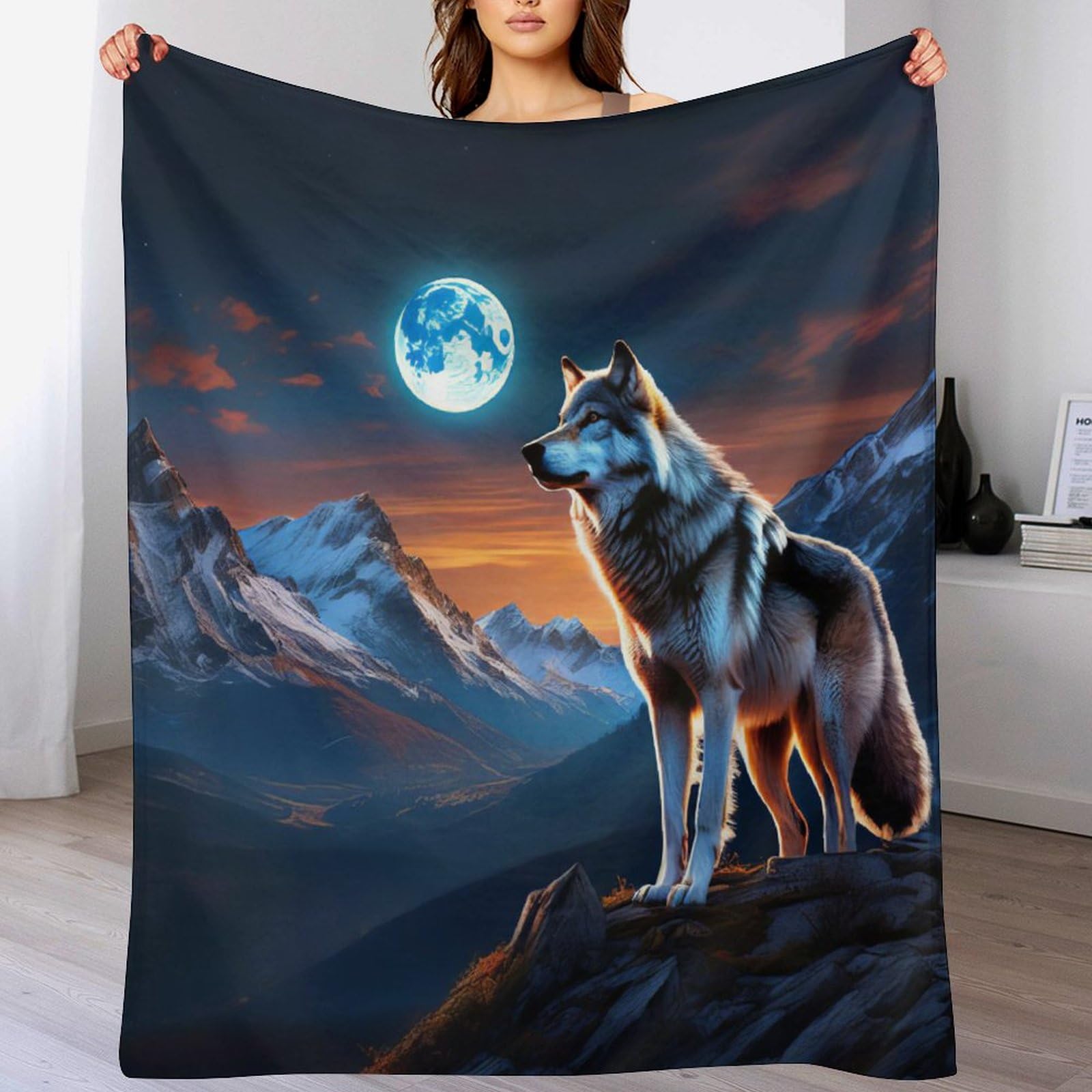 Couverture lit loup en polaire chaude et douce 130x180