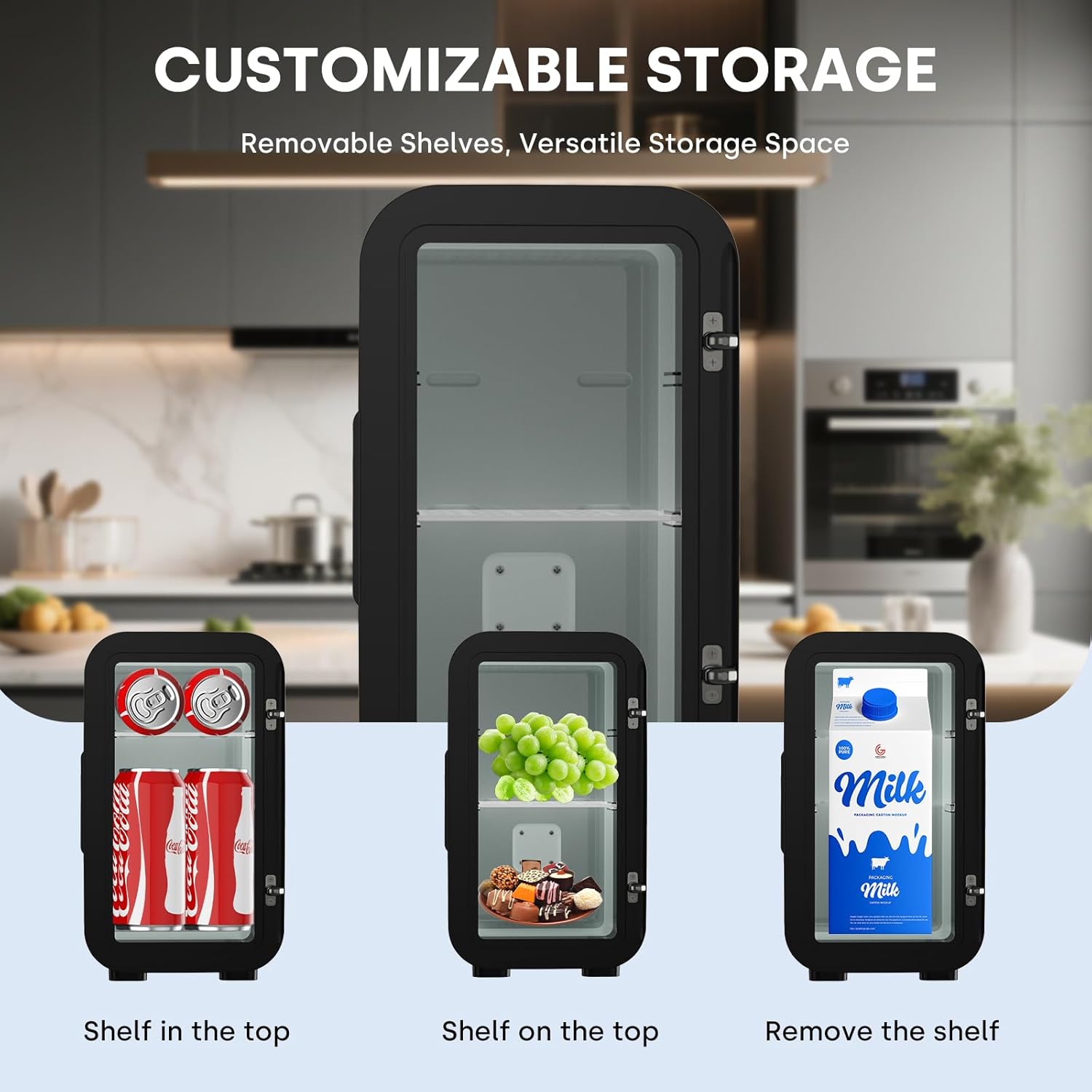 Enventor Mini Refrigerator, 6L/ 8 Can Compact Skincare Fridge AC+DC Power Cooler & Warmer Small Refrigerator for Bedroom, Skincare, Makeup, Cosmetics, Car, Office (Black)