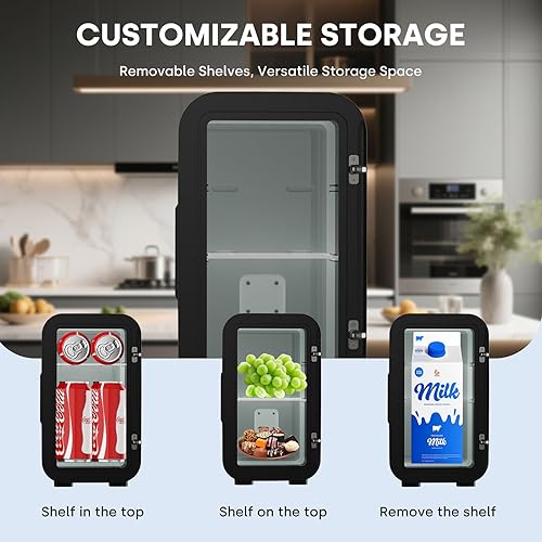 Miniatura 2 de Enventor Mini refrigerador, 6L8 latas, refrigerador compacto para el cuidado de la piel, AC+CC, enfriador y calentador pequeño para dormitorio,