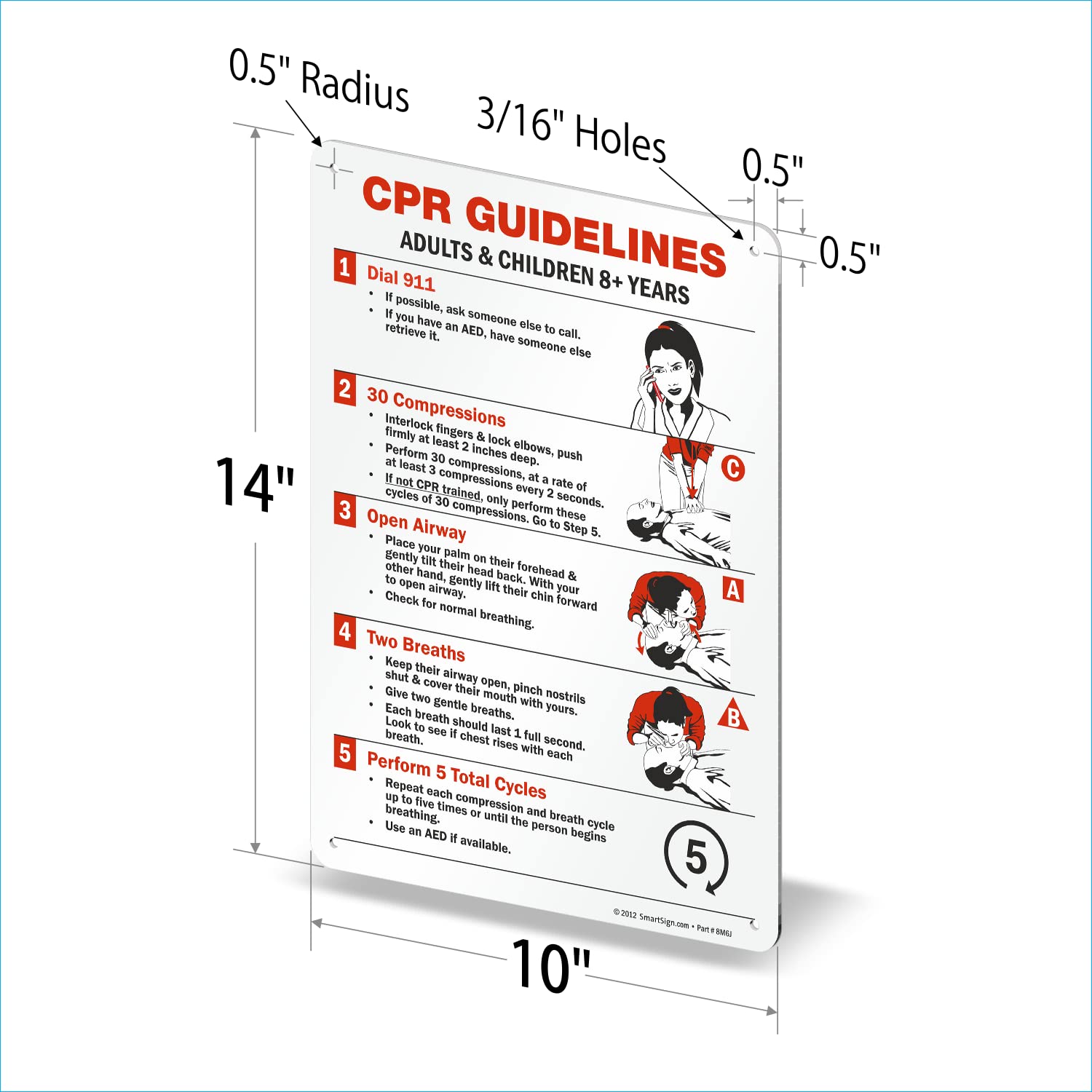 Adult Cpr Sign 24x30 Red/Blue/White CPR Instruction Spanish Sign With 1 ...