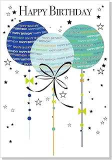 Male Birthday Card - Script Balloons Blue Green - 7.5" x 5.25"
