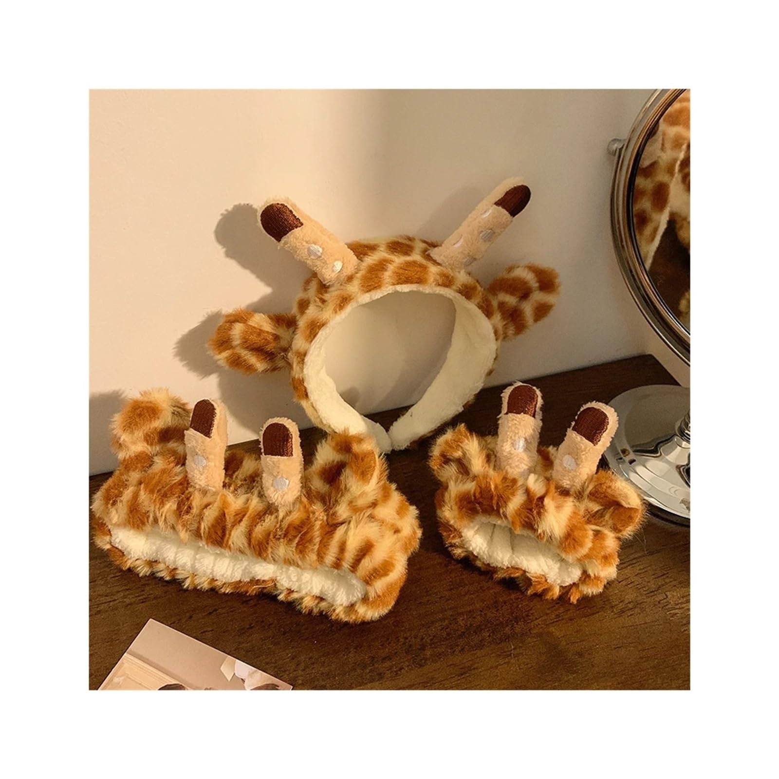 Fascia Capelli Donna Trucco 1Set Cartoon Giraffe Cute Peluche Bagno Fascia Lavaggio Viso Cerchio for capelli Fasce for Polsino for il bagno Rimozione morbida Cura della pelle for le donne