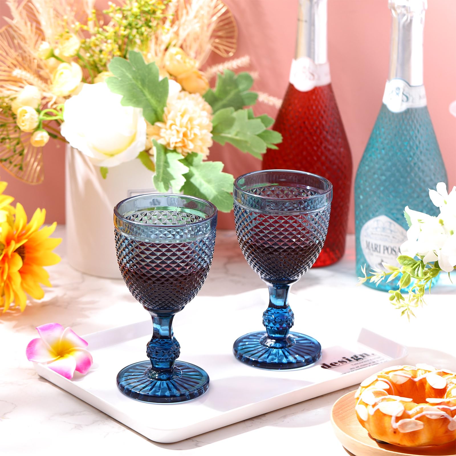 Amazon.com | Bokon 12 Pack Blue Glass Goblets Set 10 oz High Clear