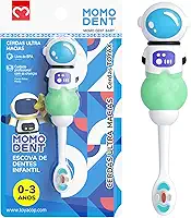 MOMODENT Escova de Dentes Infantil 1 Unidade, Bebês para 0 a 3 Anos, Cerdas Extra Macias, Cabo com Design de Astronauta, Protege a Saúde das Gengivas