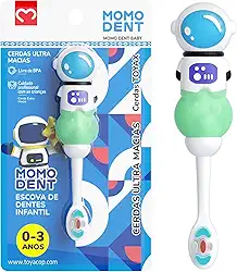 MOMODENT Escova de Dentes Infantil 1 Unidade, Bebês para 0 a 3 Anos, Cerdas Extra Macias, Cabo com Design de Astronauta, Protege a Saúde das Gengivas