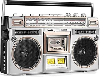 1980S-Style Portable Bluetooth Boombox AM/FM Radio Cassette Player Recorder, USB Recording, Dual Full-Range High Bass Speakers for Family Gathering Travel