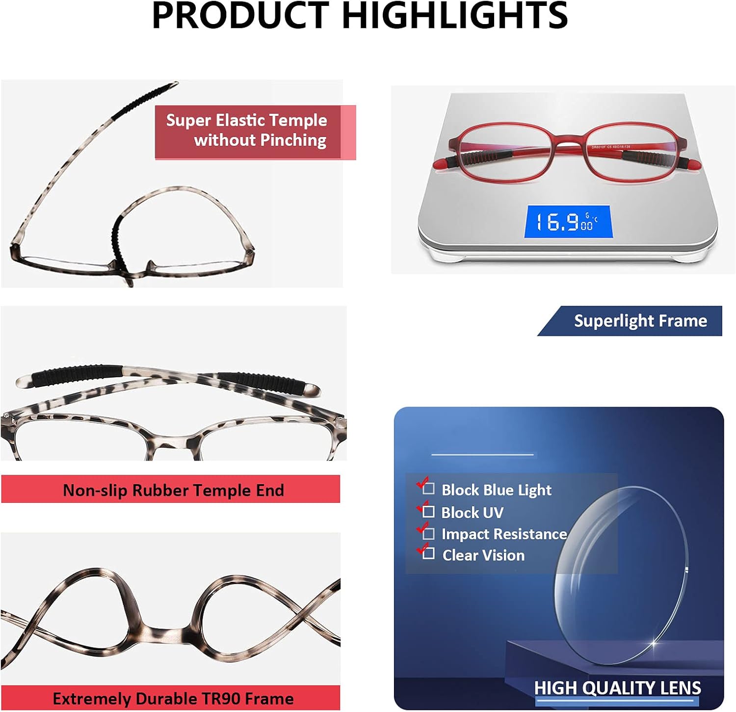 HOTJOJO 3 Pack TR90 Reading Glasses Blue Light Blocking Flexible Readers Anti Glare/Eyestrain / UV400 Lightweight Magnifying Eyeglasses for Women (Magnification 1.00) : Health & Household