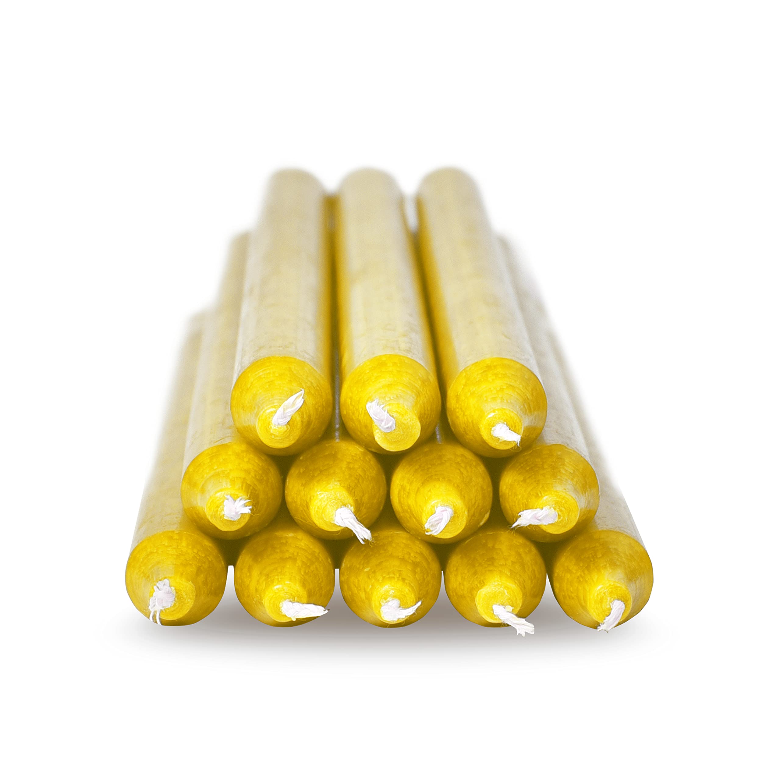 Velas danesas de palo amarillo sol - paquete de 12, altura 29cm, Ø 2,2cm, tiempo de combustión aprox. 14 horas, velas cilíndricas para candelabros, juego de velas de decoración