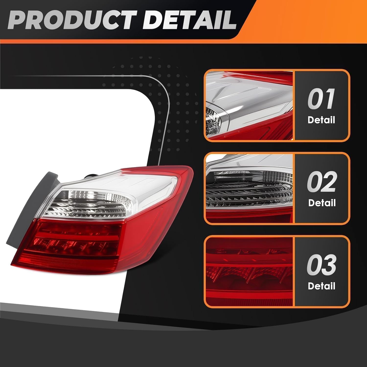 Passenger Side Outer Tail light Compatible with Accord Sedan EX-L Touring 2013 2014 2015 Rear Light Taillight 33500T2AA12 HO2805103 (Right)