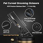 CIICII Dog Grooming Scissors Kit, 7 Inch Professional Pet Grooming Scissors Set with Safety Round Tip (Dogs/Cat Hair Cutting Trimming Thinning Shears with Curved Scissors) for DIY Home Salon (Black)