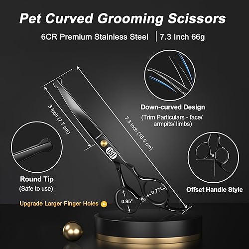 Miniatura 3 de CIICII Kit de tijeras de aseo para perros, 10 en 1, juego de tijeras profesionales para el aseo de mascotas con punta redonda de seguridad (corte de