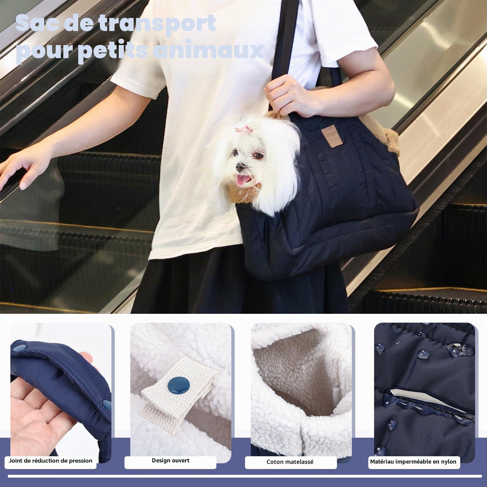 Sac de transport portable de grande capacité en polaire pour animal domestique, sac à main mains libres, sac à main à bandoulière avec crochet fixe pour petit chien et chat (rose)