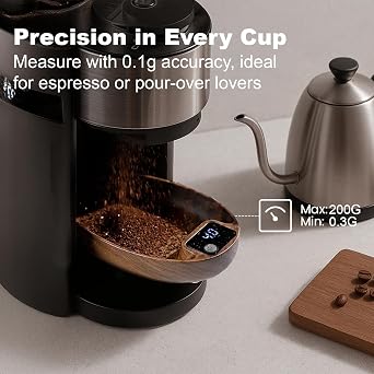 Coffee Scale for Weighting/Dosing in One, 0.1g High Precision Walnut Wooden Espresso Scale, Rechargeable Kitchen Scale with Digital LED, Touch Sensor