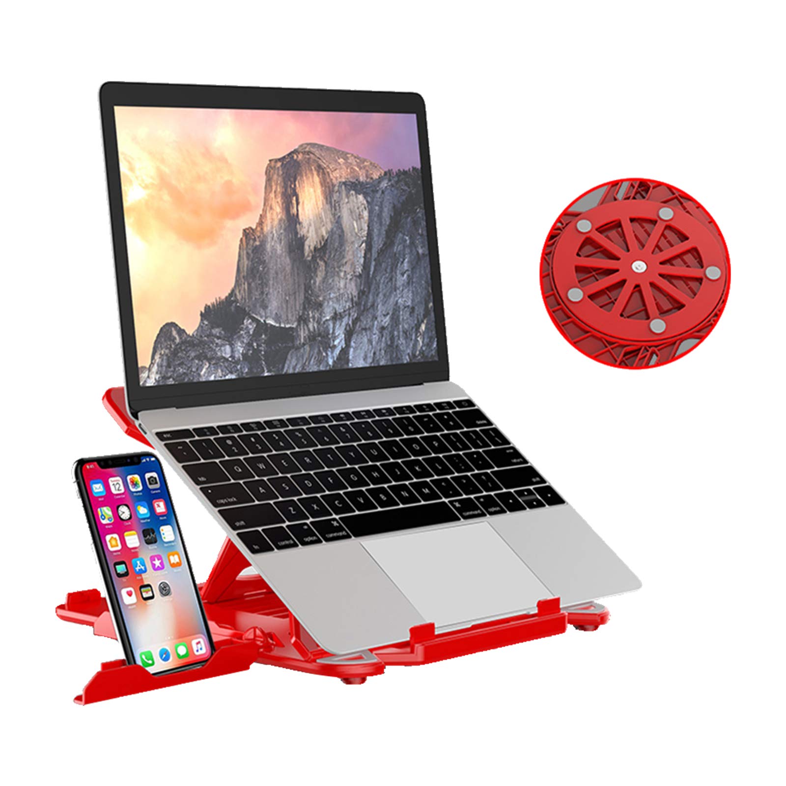 AIZYR Soporte Elevador Plegable para Computadora Portátil con Base Giratoria De 360 °, Ajustable Soporte para Portátil De Escritorio con Soporte para Teléfono para Laptop Dentro De 17 ",Rojo