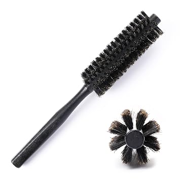 Mozeat Lens Boar Bristle Round Hair Brush, Hair Brush for Women & Mens Short Fine Hair, Beard, Natural Wooden Handle, Travel Size, 21cm8.26in, Black