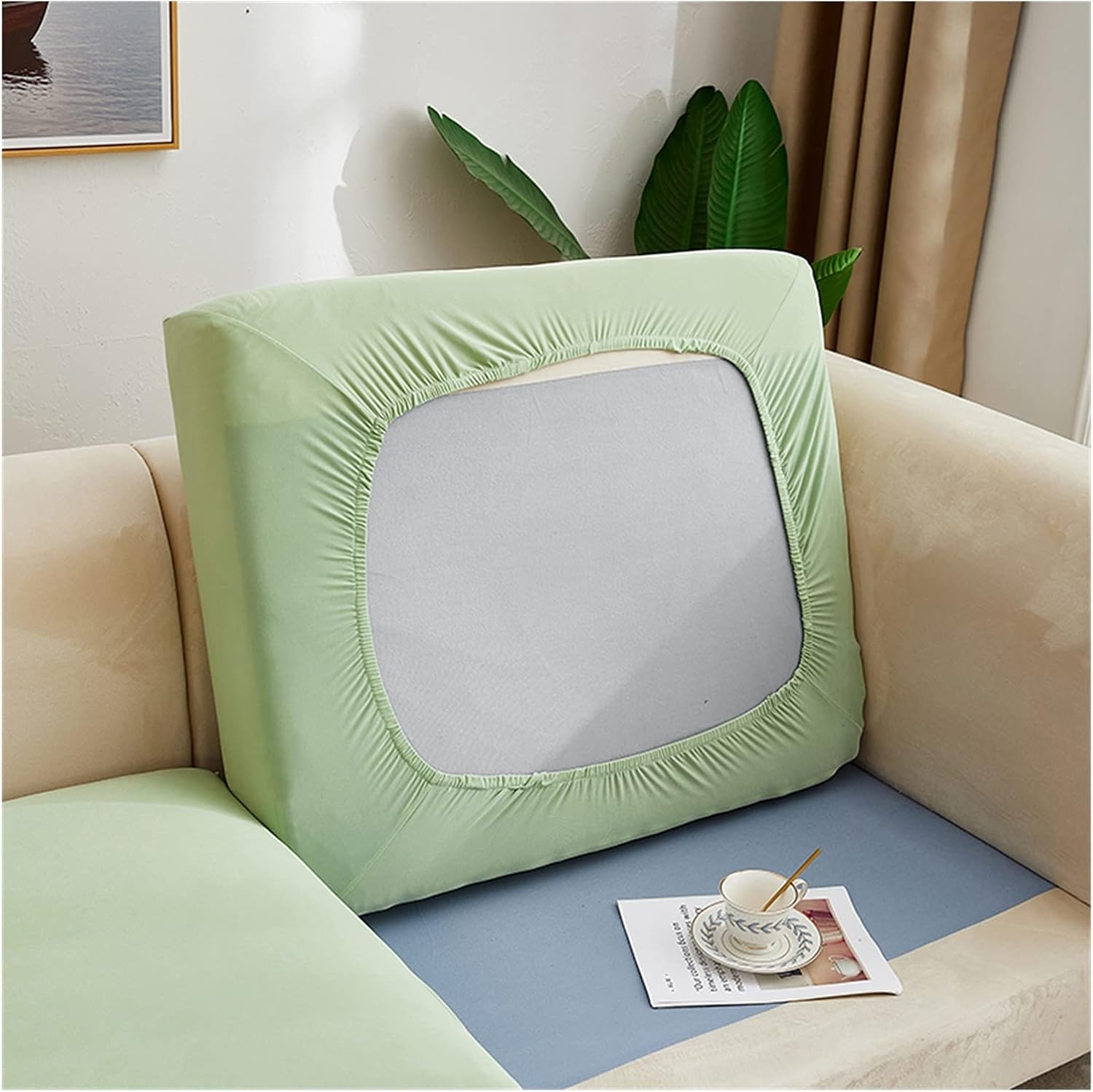 Amazon｜ストレッチプレーンソファクッションシェアカバー、L型のソファーソファーチェイスラウンジシートカバー用ストリートスパンデックス