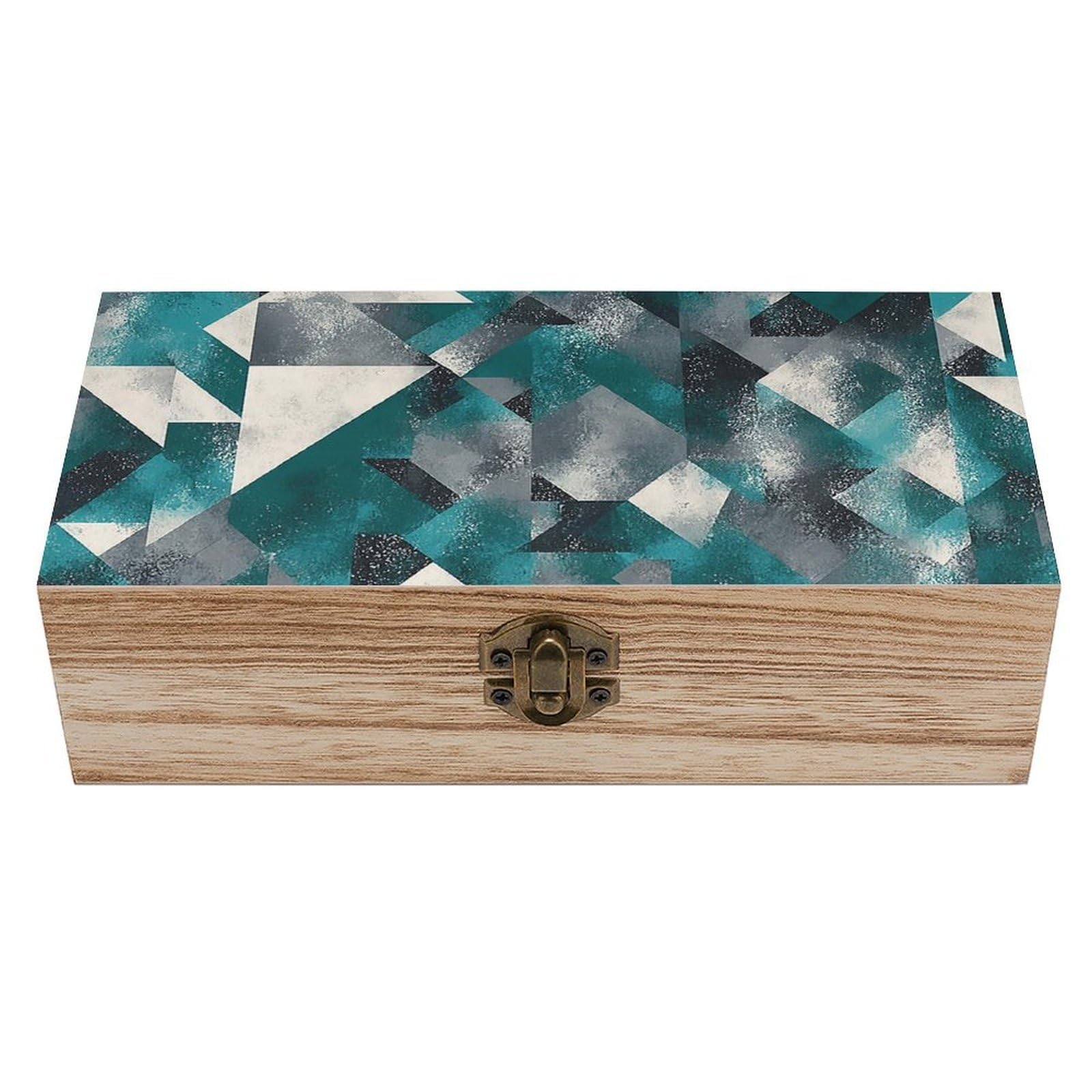SMAZDFXX Green Grey White Geometric Patchwork Wooden Storage Box Multipurpose Decorative Box for Jewelry Photo Home Decor
