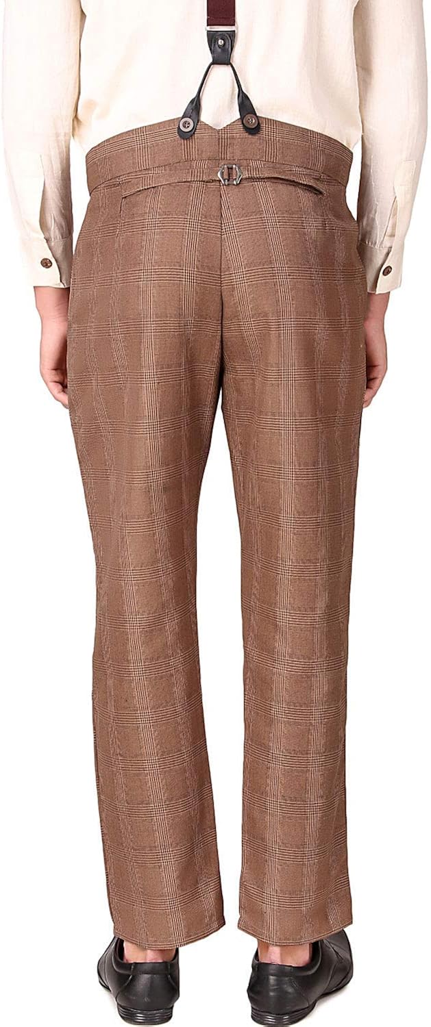 ThePirateDressing Steampunk Victorian Cosplay Costume Architect Men's Pants Trousers Medium Brown Check (100% Cotton Fabric)