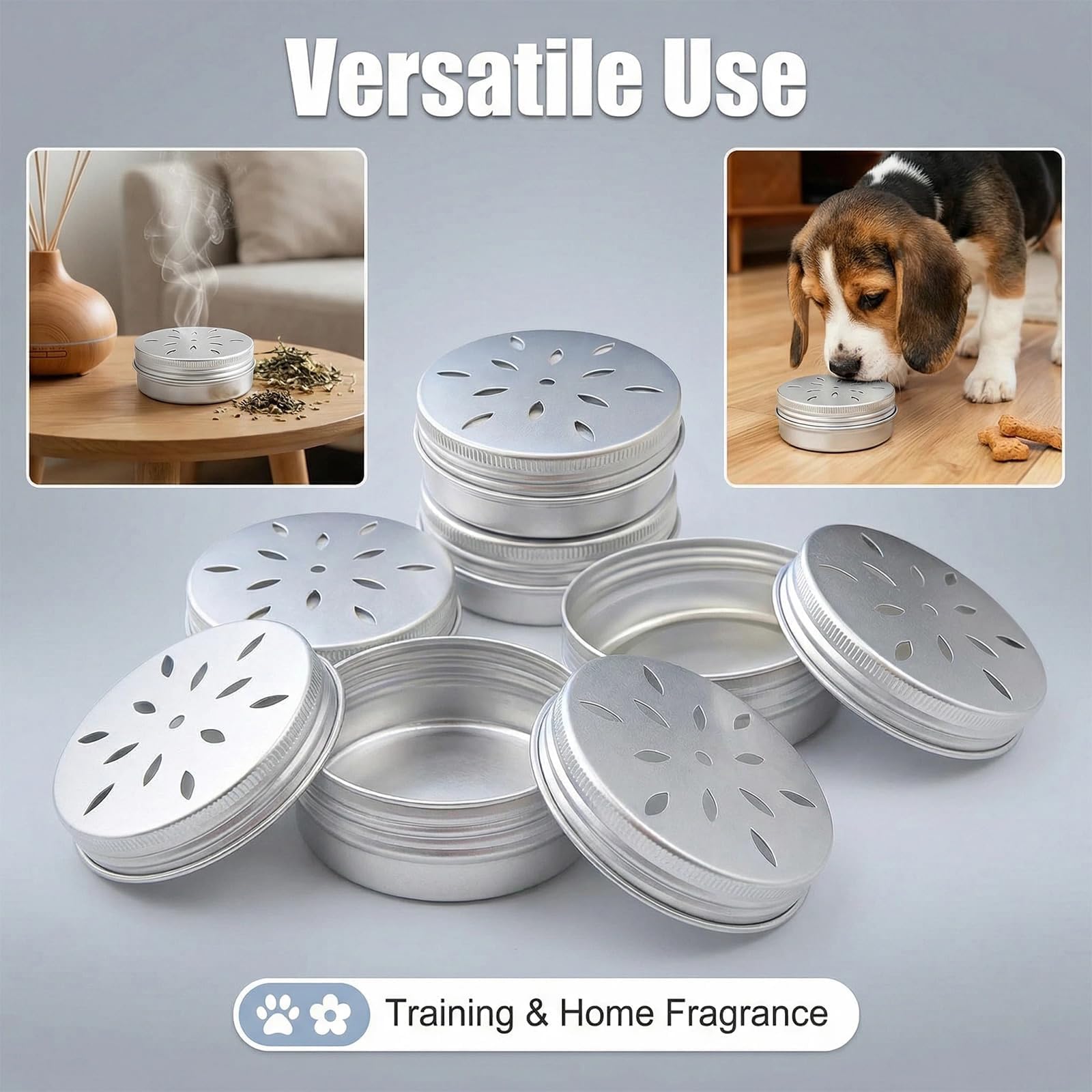 10 Pièces Récipients Odeurs 60 ML pour Chiens,Canettes en Aluminium pour Dressage Olfactif de Chiens, Accessoires de Dressage,boîtes de parfum pour chien,Polyvalents pour Dressage Renifleur et Ambianc