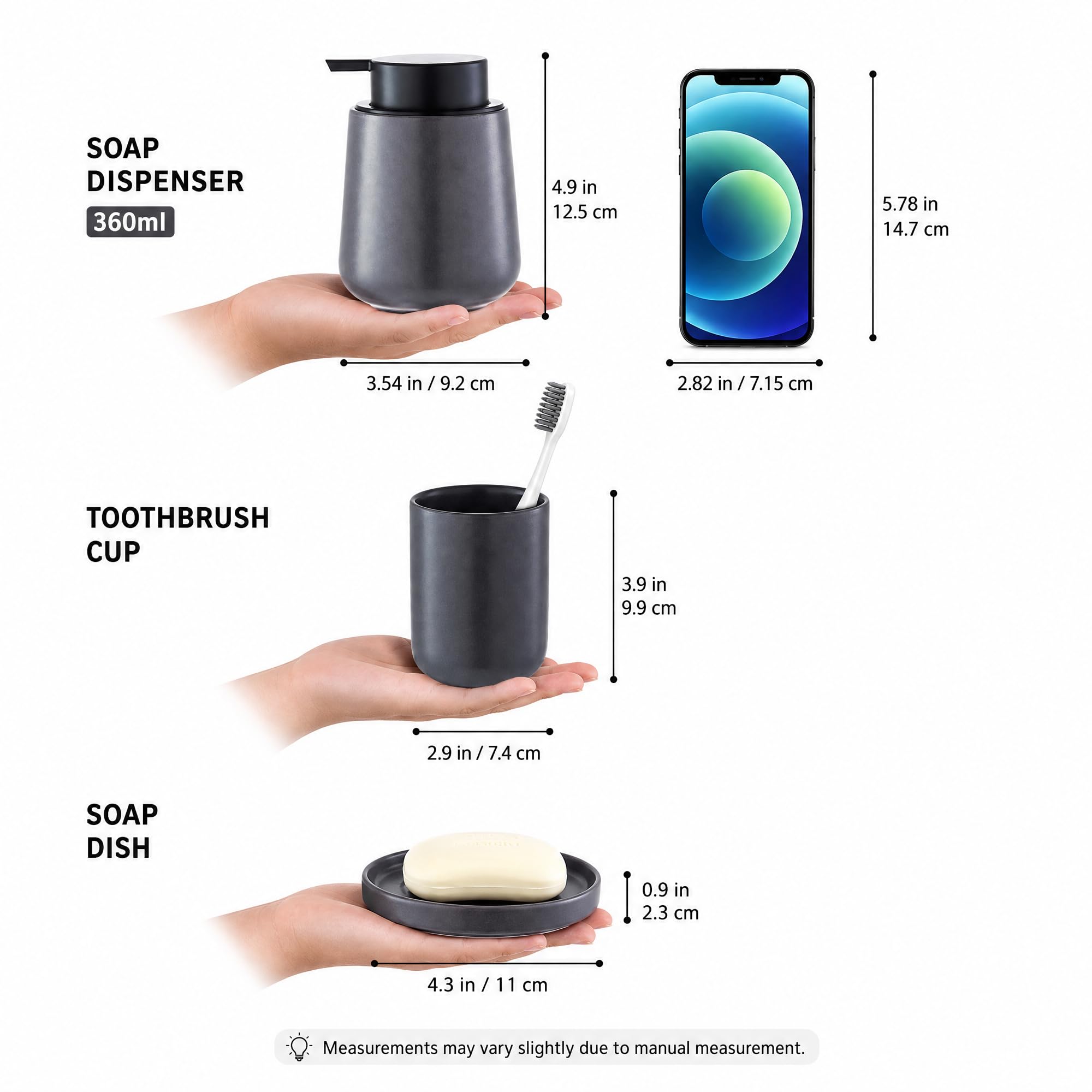 Juego de accesorios de baño de cerámica, dispensador de jabón espumoso, juego de soporte para jabón de baño y cepillo de dientes, 4 piezas con dispensador de jabón, jabonera, soporte para cepillo de