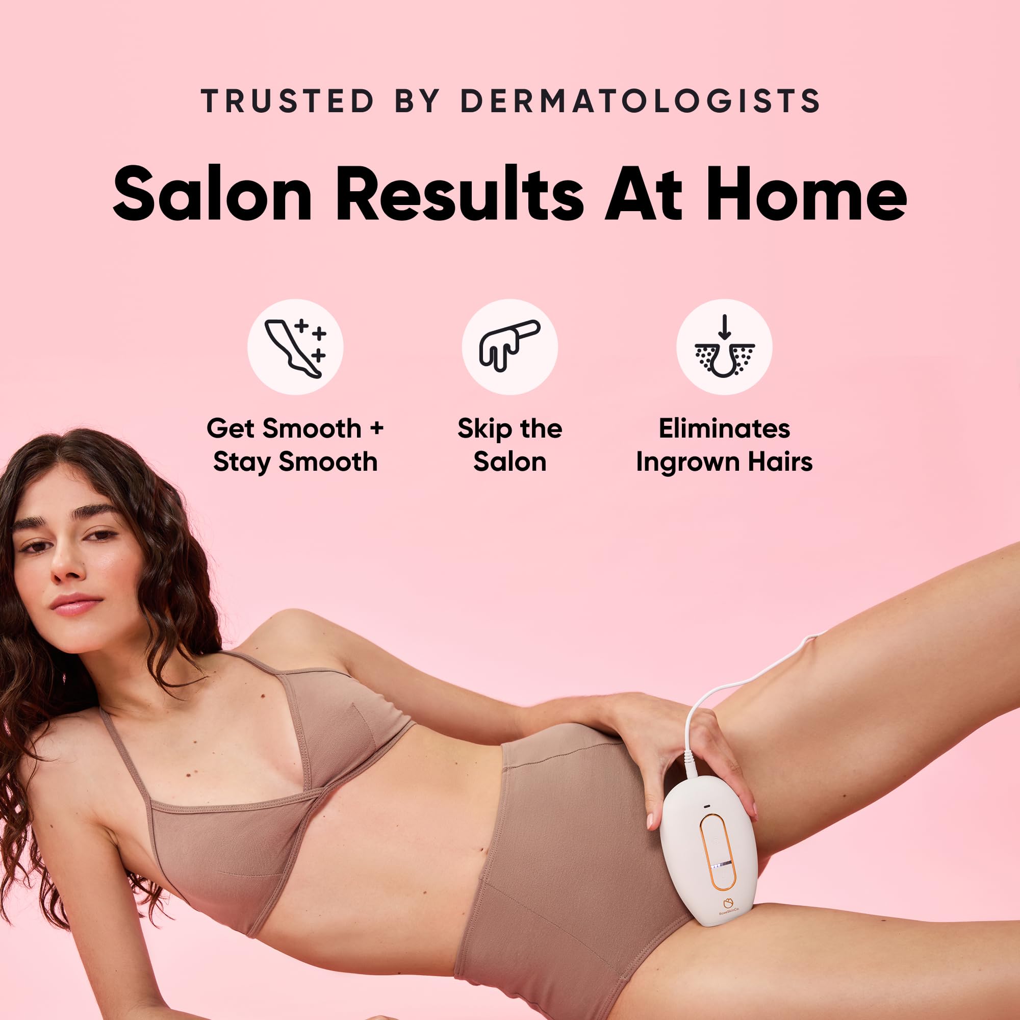 RoseSkinCo Lumi, dispositivo di depilazione laser IPL, a casa con luce pulsata intensa, dispositivo portatile per ridurre i peli a lungo termine su viso, bikini, braccia, ascelle, sicuro e delicato