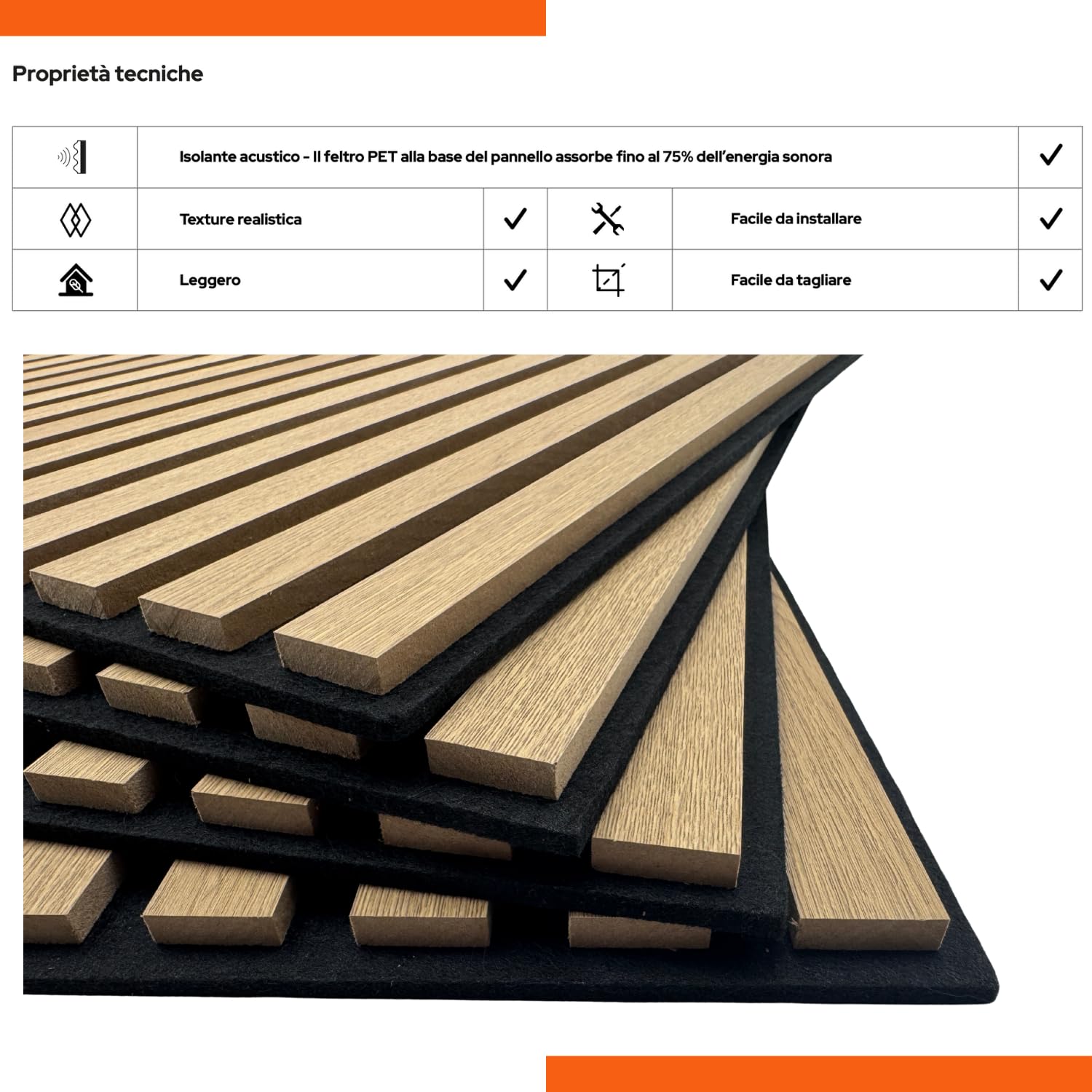 eacommerce | Pannello Fonoassorbente, Doghe in MDF, 60x60 cm, Rivestimento murale | Isolamento acustico, Facile da installare, Leggero | Migliora l’acustica e riduce il rumore | Confezione da (Rovere)