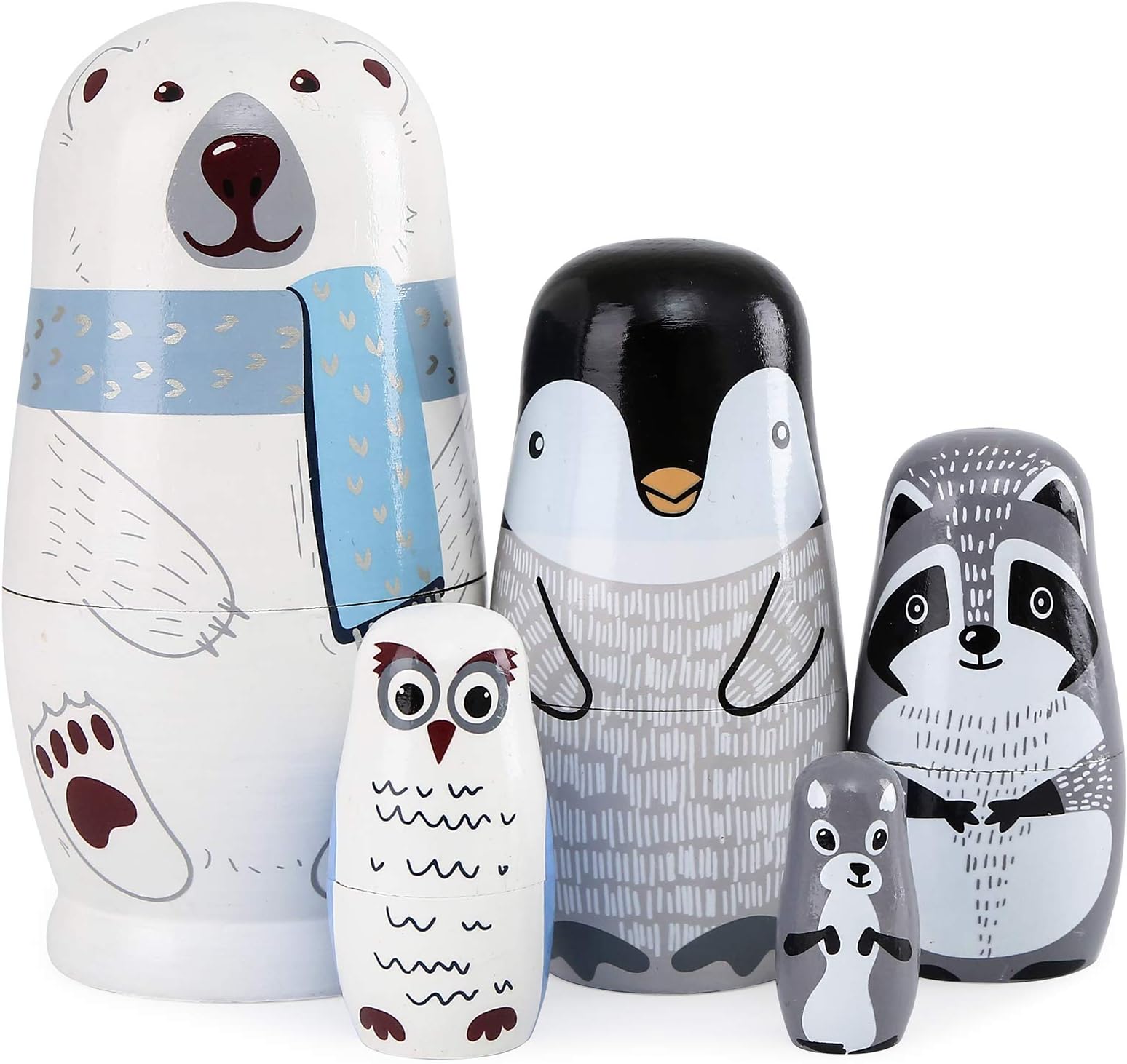 Bgraamiens Nesting Dolls Russian Matryoshka Wood Stacking Dolls for Kids Handmade Toys (Polar Family)