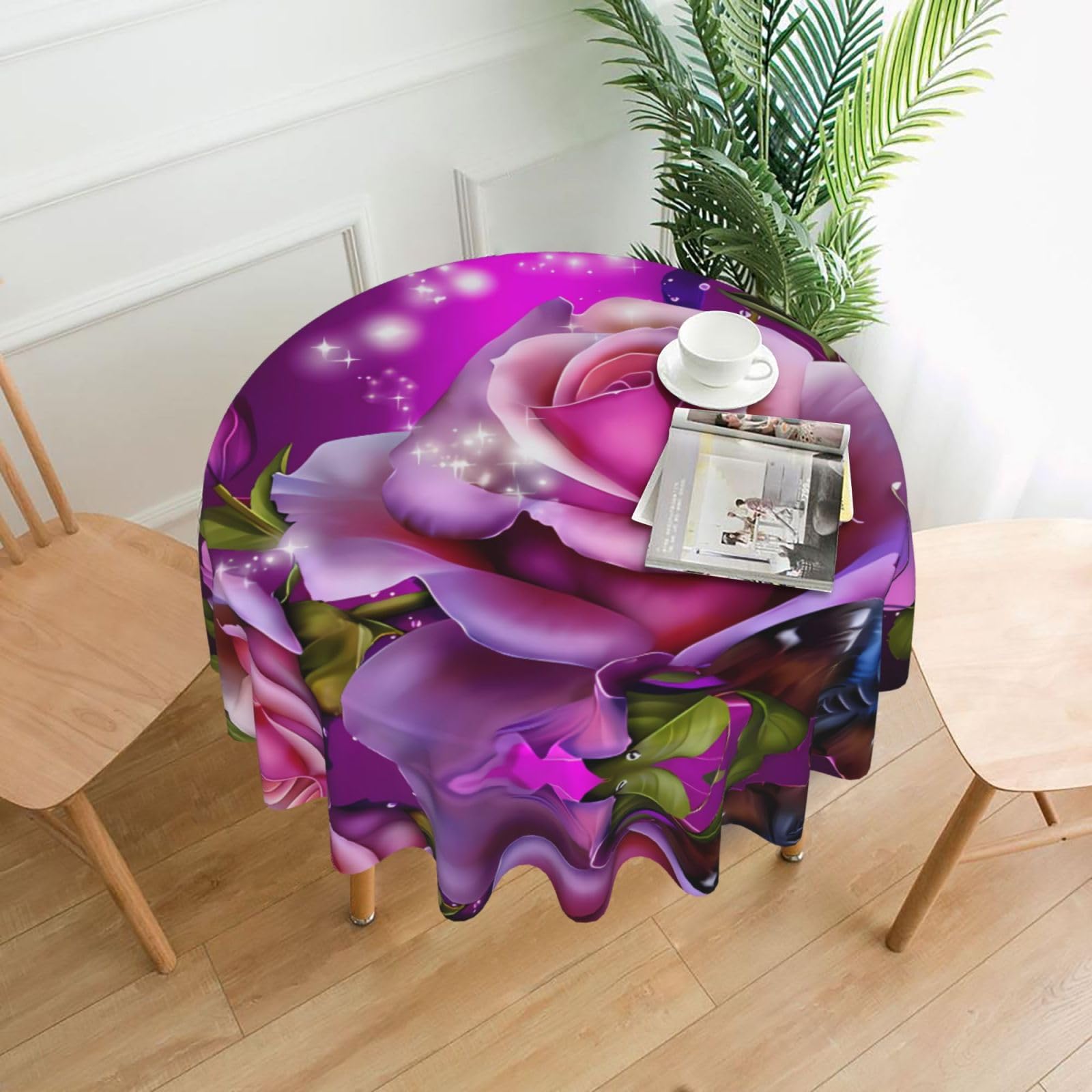 WHJSHOP Rose and Butterflies Pink Prints Round Decorative Throw – 60in Stylish Table Cover for Dining, Parties & Outdoor Events