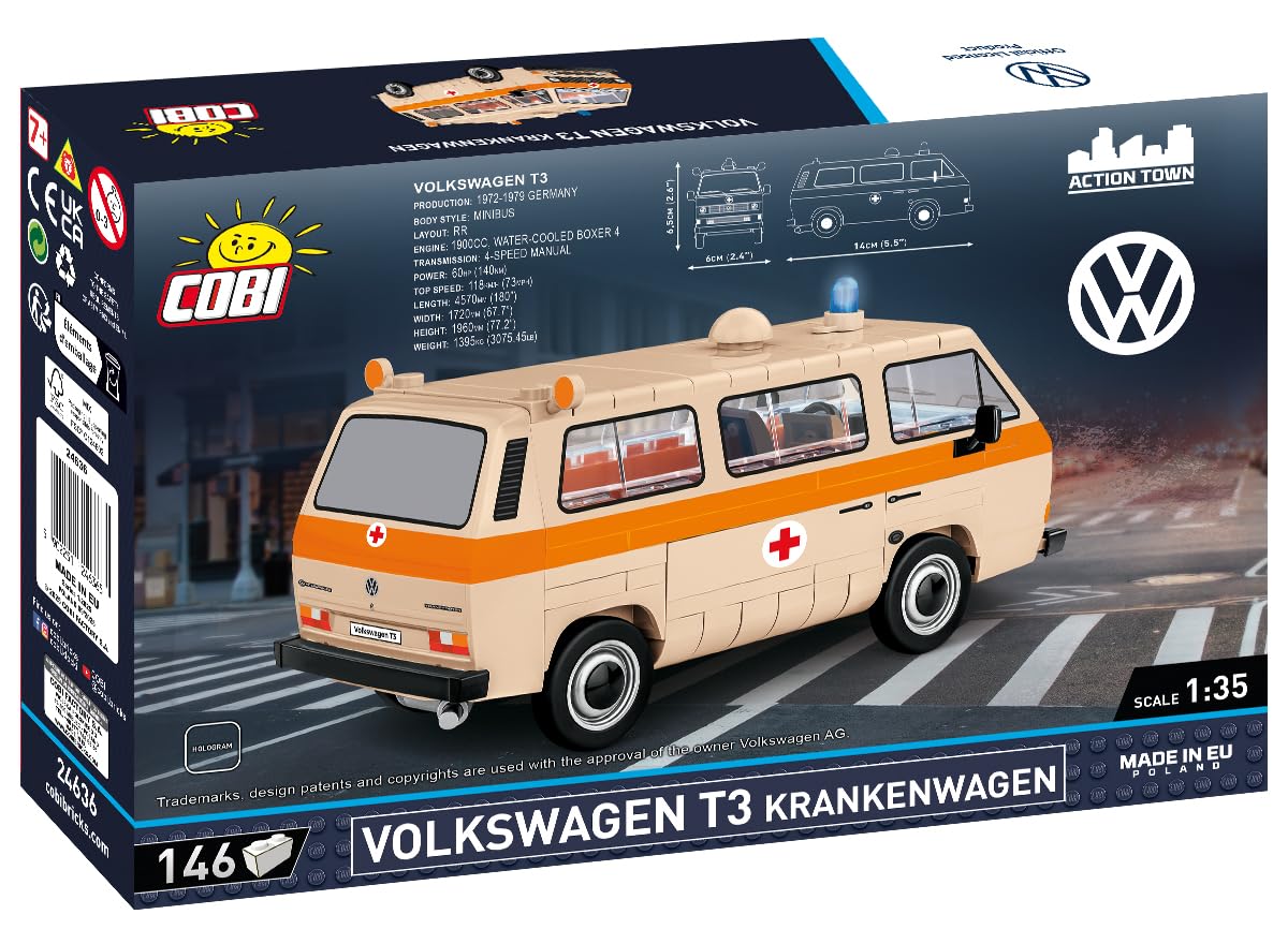 Volkswagen T3 Krankenwagen, Weiß mit Roten und Blauen Akzenten