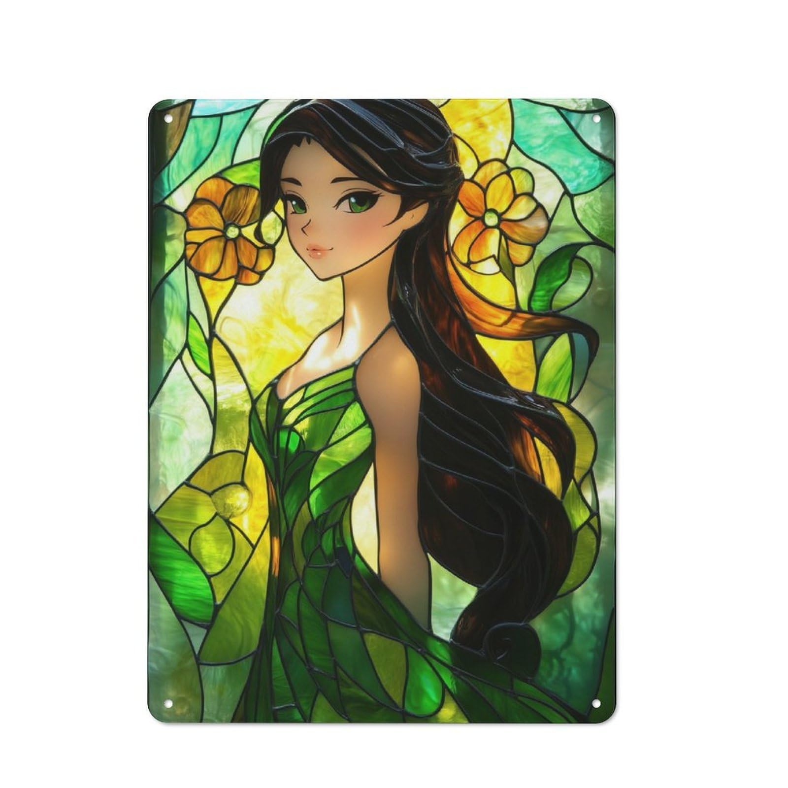 Junmoney Stained Glass Woman Tin Wall Plaque 40X30cm With For Dining Room Or Kitchen, For Vintage Wall Decor Fans, For Themed Room Decoration