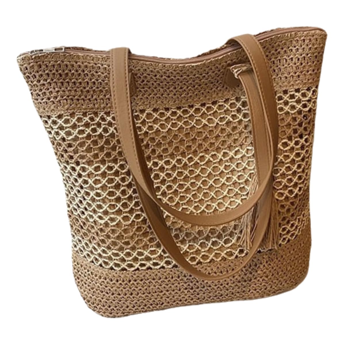 CMLDJBD Straw Bag Women Women's Summer Woven Bag, Shoulder Travel Hand-woven Beach Tote Bag-khaki