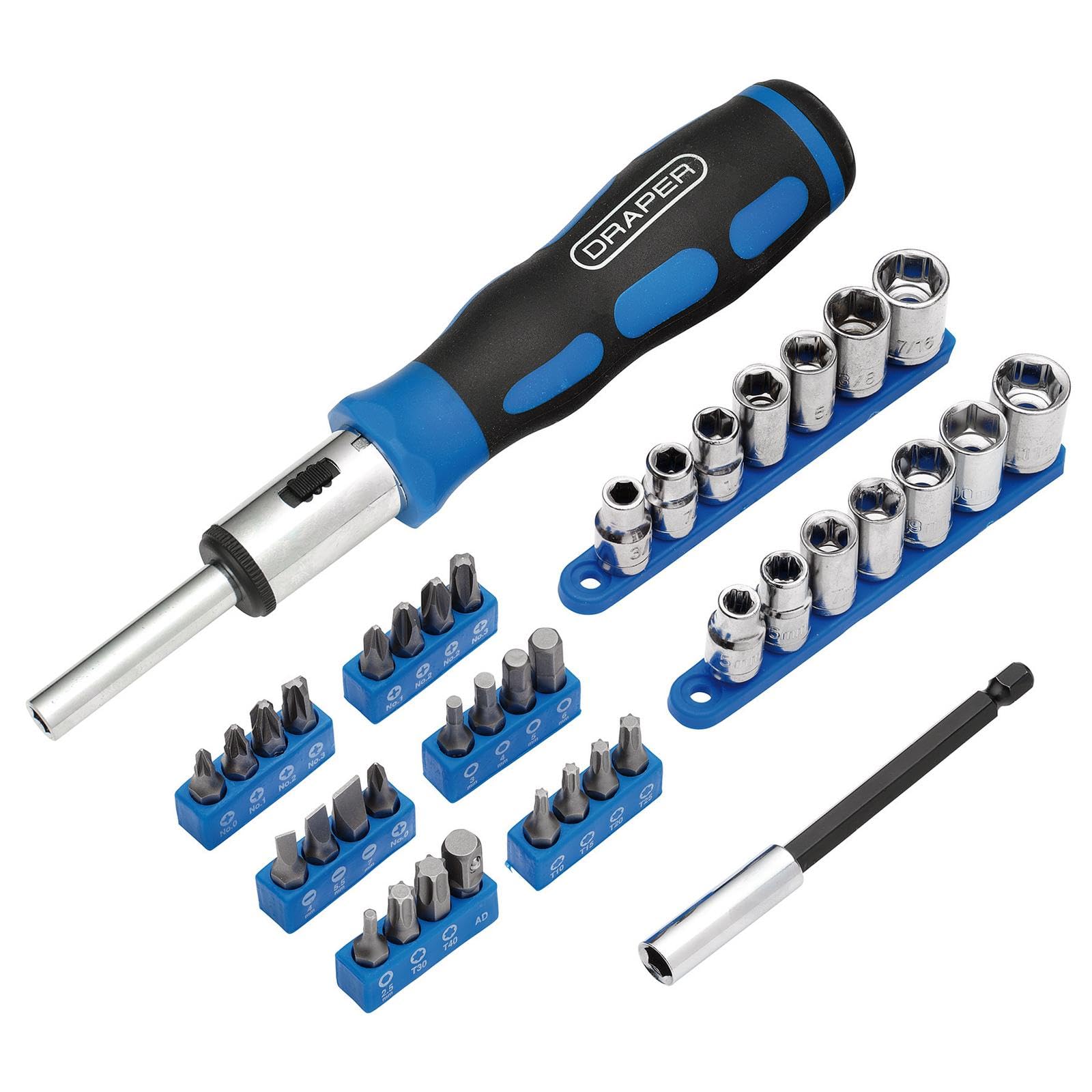 Draper Ratchet Screwdriver Socket and Bit Set, 1/4"" Sq. Dr. (40 Piece)
