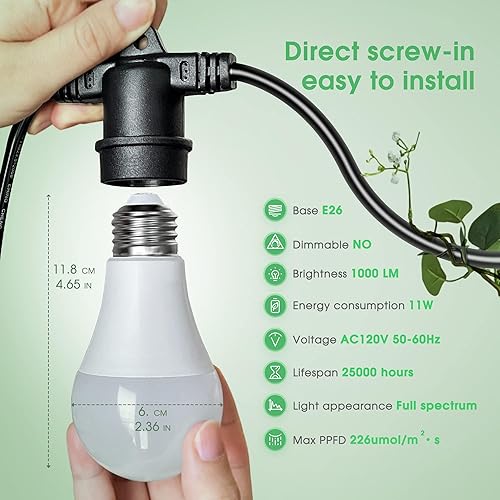 Miniatura 3 de Briignite Luz de crecimiento colgante, 3 luces LED de espectro completo con cable de alimentación de 8.86 pies, bombillas reemplazables base E26,